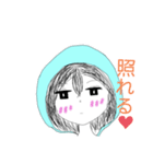 帽子？雨がっぱ？を着た女の子（個別スタンプ：1）