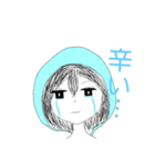 帽子？雨がっぱ？を着た女の子（個別スタンプ：2）