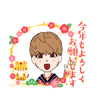 カジュアル女子 着物バージョン（個別スタンプ：1）