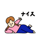三つ編みガールとぶた（個別スタンプ：1）