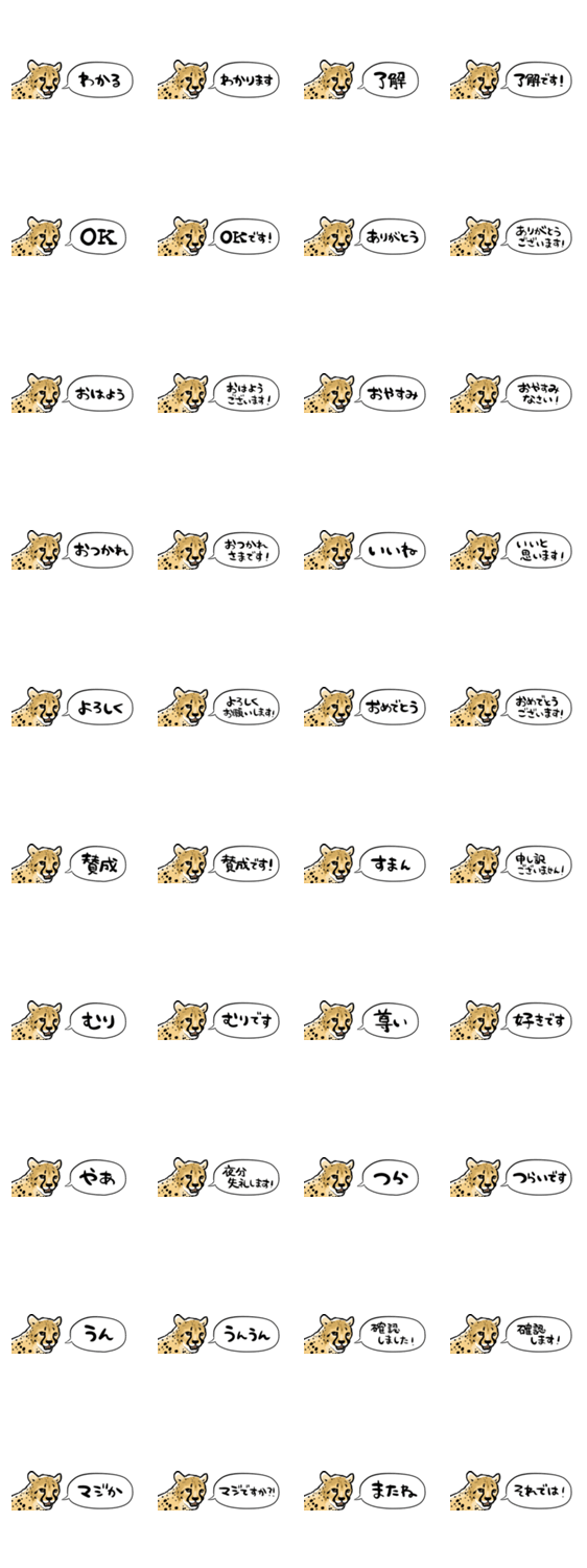 【省スペース】しゃべるチーターのスタンプ詳細