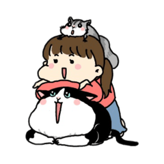 [LINEスタンプ] ネコとモモンガを飼っている女性