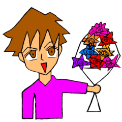 [LINEスタンプ] 沢山の花を持つ少年