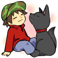 [LINEスタンプ] 黒いわんこと男の子