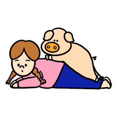 [LINEスタンプ] 三つ編みガールとぶた