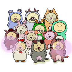 [LINEスタンプ] ぶさいくねこの着ぐるみ十二支